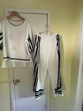 Women’s Wide-Leg White Pants with Black Side Stripes